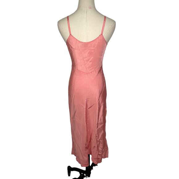 Vintage 40s/50s Snip It Slip Midi Dress 4 Scoop Neck Rickrack Trim Coral Pink S - Picture 5 of 10